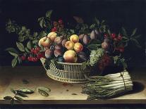 Peaches and Grapes in a Blue and White Chinese Porcelain Bowl Fruit Still Life, 1634-Louise Moillon-Stretched Canvas