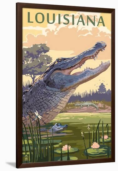 Louisiana - Alligator and Baby-Lantern Press-Framed Art Print