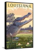 Louisiana - Alligator and Baby-Lantern Press-Framed Stretched Canvas