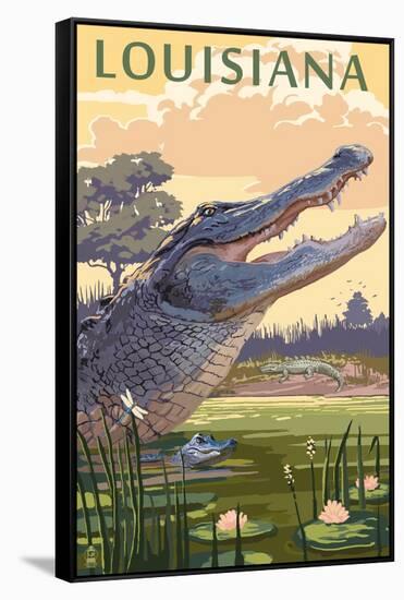 Louisiana - Alligator and Baby-Lantern Press-Framed Stretched Canvas