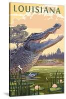 Louisiana - Alligator and Baby-Lantern Press-Stretched Canvas