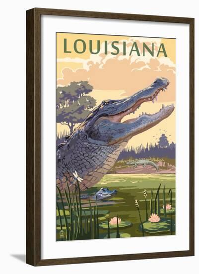 Louisiana - Alligator and Baby-Lantern Press-Framed Art Print