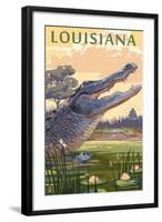 Louisiana - Alligator and Baby-Lantern Press-Framed Art Print