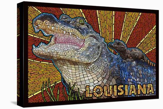 Louisiana - Alligator - Mosaic-Lantern Press-Stretched Canvas