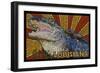 Louisiana - Alligator - Mosaic-Lantern Press-Framed Art Print