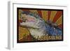 Louisiana - Alligator - Mosaic-Lantern Press-Framed Art Print