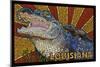 Louisiana - Alligator - Mosaic-Lantern Press-Mounted Art Print