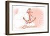 Louisiana - Anchor - Coral - Coastal Icon-Lantern Press-Framed Art Print