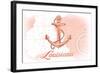 Louisiana - Anchor - Coral - Coastal Icon-Lantern Press-Framed Art Print