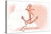 Louisiana - Anchor - Coral - Coastal Icon-Lantern Press-Stretched Canvas