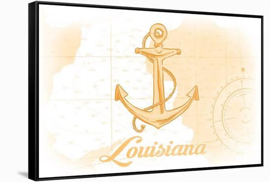 Louisiana - Anchor - Yellow - Coastal Icon-Lantern Press-Framed Stretched Canvas