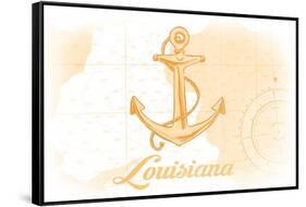 Louisiana - Anchor - Yellow - Coastal Icon-Lantern Press-Framed Stretched Canvas