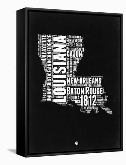 Louisiana Black and White Map-NaxArt-Framed Stretched Canvas