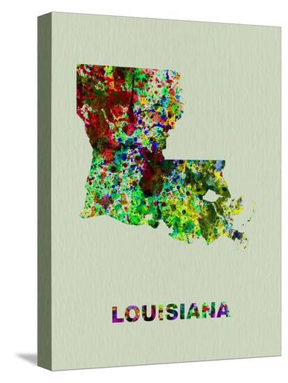 Louisiana Color Splatter Map-NaxArt-Stretched Canvas