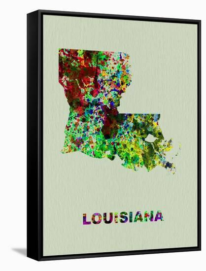 Louisiana Color Splatter Map-NaxArt-Framed Stretched Canvas