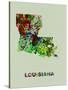Louisiana Color Splatter Map-NaxArt-Stretched Canvas