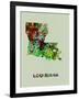 Louisiana Color Splatter Map-NaxArt-Framed Art Print