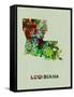 Louisiana Color Splatter Map-NaxArt-Framed Stretched Canvas
