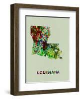 Louisiana Color Splatter Map-NaxArt-Framed Art Print