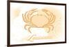 Louisiana - Crab - Yellow - Coastal Icon-Lantern Press-Framed Art Print