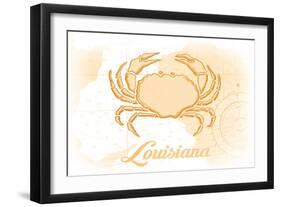 Louisiana - Crab - Yellow - Coastal Icon-Lantern Press-Framed Art Print