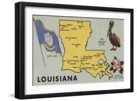 Louisiana - Detailed Map of State-Lantern Press-Framed Art Print