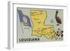 Louisiana - Detailed Map of State-Lantern Press-Framed Art Print