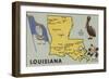 Louisiana - Detailed Map of State-Lantern Press-Framed Premium Giclee Print