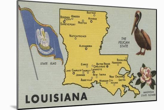 Louisiana - Detailed Map of State-Lantern Press-Mounted Premium Giclee Print