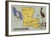 Louisiana - Detailed Map of State-Lantern Press-Framed Art Print