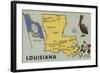 Louisiana - Detailed Map of State-Lantern Press-Framed Art Print