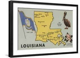 Louisiana - Detailed Map of State-Lantern Press-Framed Art Print