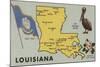 Louisiana - Detailed Map of State-Lantern Press-Mounted Art Print