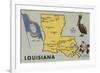 Louisiana - Detailed Map of State-Lantern Press-Framed Premium Giclee Print