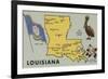 Louisiana - Detailed Map of State-Lantern Press-Framed Premium Giclee Print