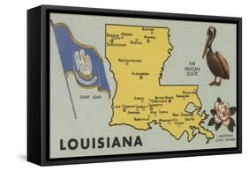 Louisiana - Detailed Map of State-Lantern Press-Framed Stretched Canvas