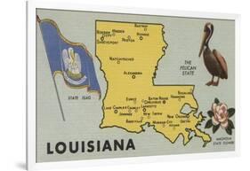 Louisiana - Detailed Map of State-Lantern Press-Framed Art Print