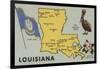 Louisiana - Detailed Map of State-Lantern Press-Framed Art Print