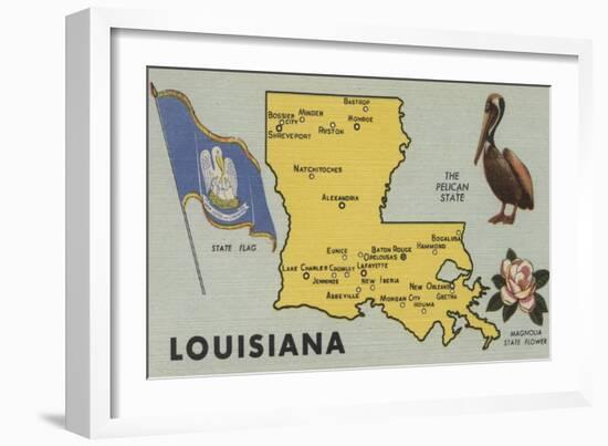 Louisiana - Detailed Map of State-Lantern Press-Framed Art Print