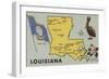 Louisiana - Detailed Map of State-Lantern Press-Framed Art Print