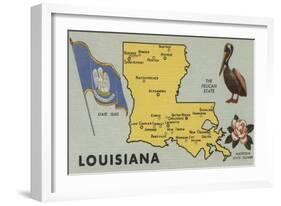 Louisiana - Detailed Map of State-Lantern Press-Framed Art Print