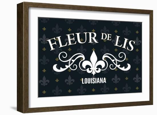 Louisiana - Fleur de Lis - Pattern - Black-Lantern Press-Framed Art Print