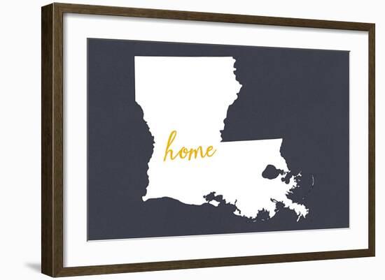 Louisiana - Home State - White on Gray-Lantern Press-Framed Art Print