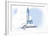 Louisiana - Lighthouse - Blue - Coastal Icon-Lantern Press-Framed Art Print