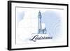 Louisiana - Lighthouse - Blue - Coastal Icon-Lantern Press-Framed Art Print