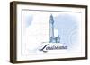 Louisiana - Lighthouse - Blue - Coastal Icon-Lantern Press-Framed Art Print