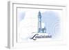 Louisiana - Lighthouse - Blue - Coastal Icon-Lantern Press-Framed Art Print
