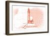 Louisiana - Lighthouse - Coral - Coastal Icon-Lantern Press-Framed Art Print