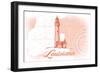 Louisiana - Lighthouse - Coral - Coastal Icon-Lantern Press-Framed Art Print