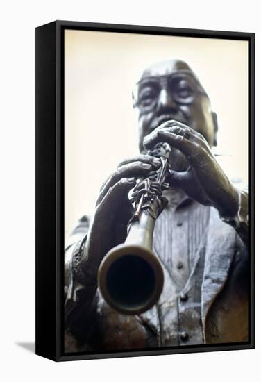 Louisiana, New Orleans, French Quarter, Bourbon Street, Musical Legends Park, Pete Fountain Statue-John Coletti-Framed Stretched Canvas